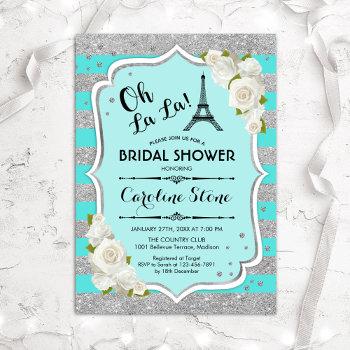 turquoise french style bridal shower invitation