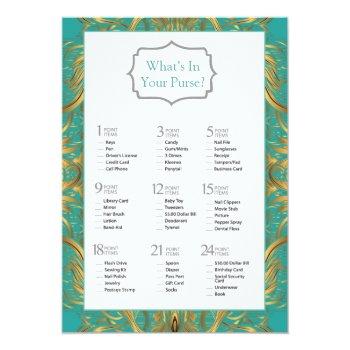 Turquoise Gold Flourishes Bridal Shower Game Invitation Front View