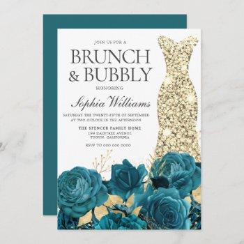 turquoise gold gown bridal shower brunch & bubbly invitation