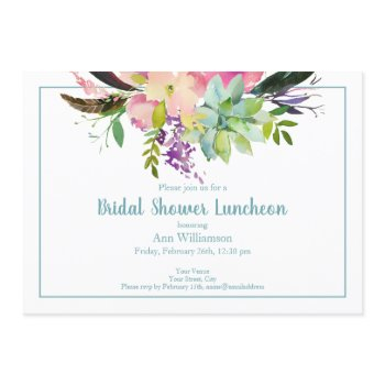 turquoise pink watercolor floral bridal shower invitation