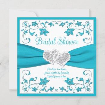 turquoise, silver love hearts bridal shower invitation