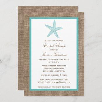 turquoise starfish beach burlap bridal shower invitation