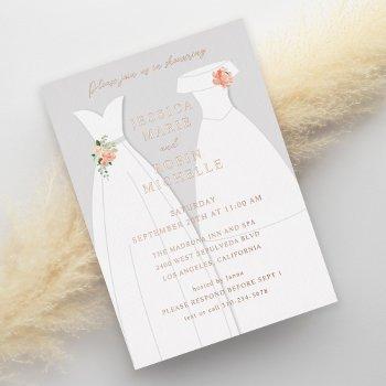 two brides wedding dress lesbians couples shower foil invitation