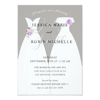 Two Brides Wedding Dress Lesbians Shower Purple Invitation Front View