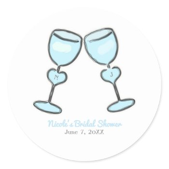 two heart wine glasses bridal shower engagement classic round sticker