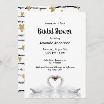 two swans in love white bridal shower invitation