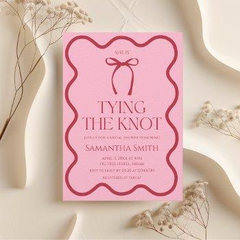 tying the knot bow tie bridal shower pink red invitation