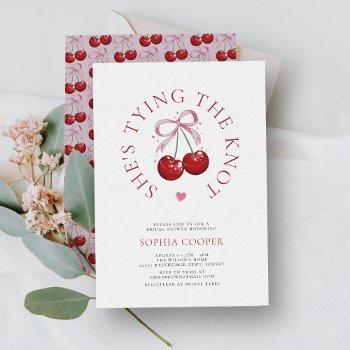 tying the knot chic modern cherry bridal shower invitation