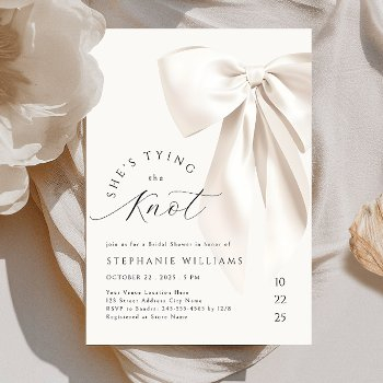 tying the knot white bow bridal shower invitation