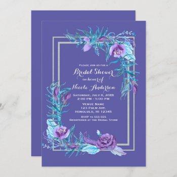 ultra violet purple & aqua floral bridal shower invitation