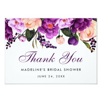Ultra Violet Purple Floral Bridal Shower Thanks Ps Invitation Front View