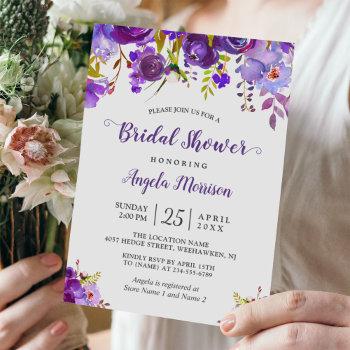 ultra violet purple floral romantic bridal shower invitation