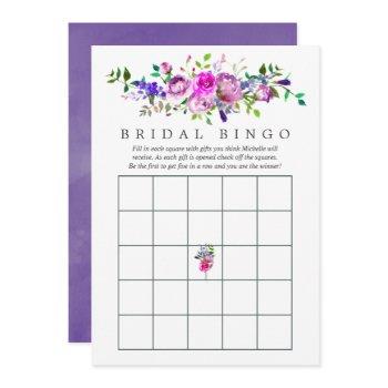 ultra violet watercolor floral bridal shower bingo invitation