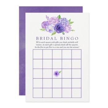 ultra violet watercolor floral bridal shower bingo invitation