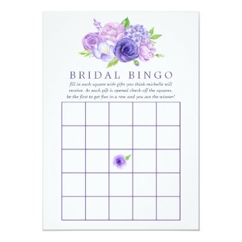 Ultra Violet Watercolor Floral Bridal Shower Bingo Invitation Front View