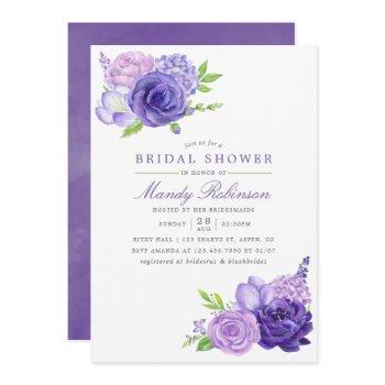 ultra violet watercolor floral bridal shower invitation