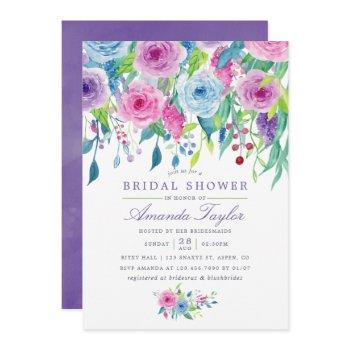 ultra violet watercolor floral bridal shower invitation