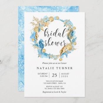 under the sea blue & gold bridal shower invitation