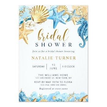 Under The Sea | Gold And Blue Bridal Shower  Invitation Front View