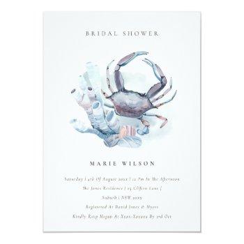 Underwater Crab Coral Costal Bridal Shower Invite Front View