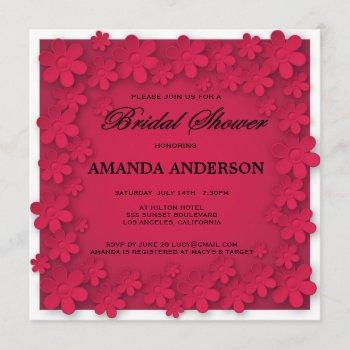 unique hot pink red floral bridal shower invitation