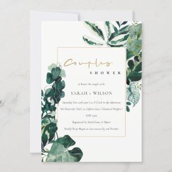 urban tropical monstera fauna couple shower invite