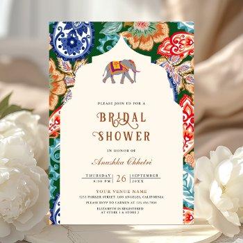 vibrant indian folk art elephant bridal shower invitation
