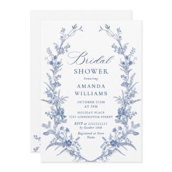 victorian dusty blue french garden bridal shower invitation