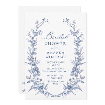 victorian dusty blue french garden bridal shower invitation