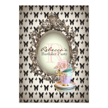 Victorian Floral Cupcake English Tea Party Invitation Front View