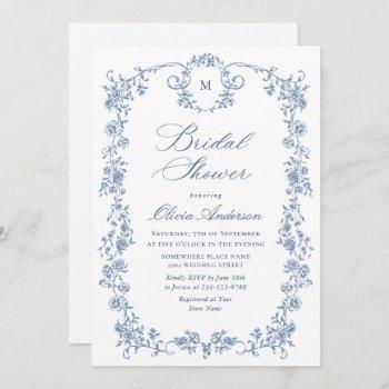 victorian ornate grace dusty blue bridal shower invitation