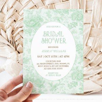 victorian toile green floral bridal shower  invitation