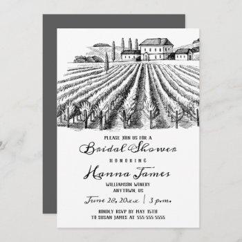 vineyard winery rustic sketch bridal shower invitation