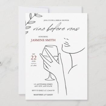 vino before vows elegant black&white bridal shower invitation