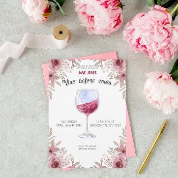 vino before vows maroon and pink bridal shower invitation