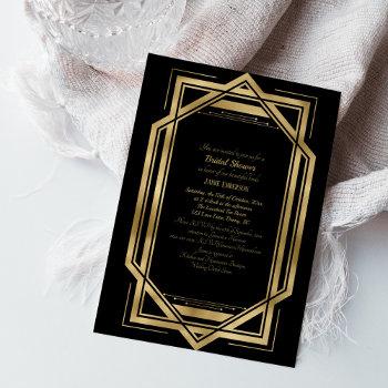 vintage art deco black | gold stylea bridal shower invitation