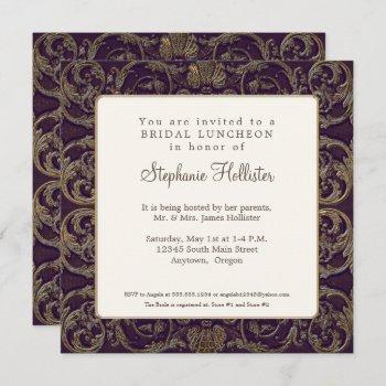 vintage baroque shell dark purple bridal shower invitation