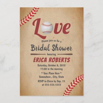 vintage baseball love sports theme bridal shower invitation