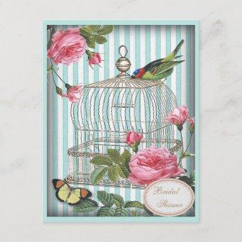 vintage bird, cage, butterfly, roses bridal shower invitation