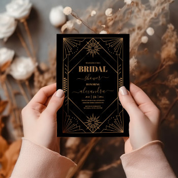 vintage black and gold art deco bridal shower invitation