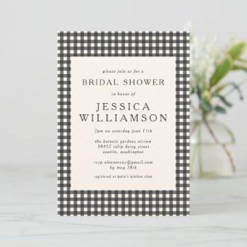 vintage black white gingham plaid bridal shower  invitation