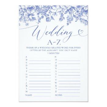 Vintage Blue Floral Wedding A-z Bridal Shower Game Invitation Front View