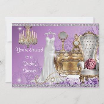 vintage bridal shower invitation lavender damask w