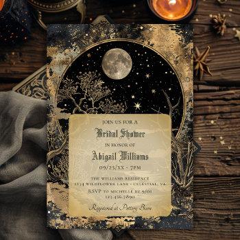 vintage celestial moon stars mystic bridal shower invitation