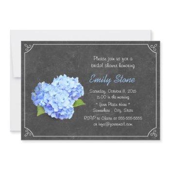 vintage chalkboard blue hydrangea bridal shower invitation