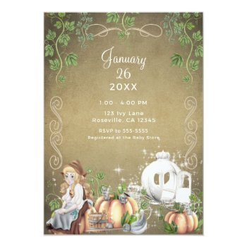 Vintage Cinderella Storybook Fairytale Baby Shower Invitation Front View