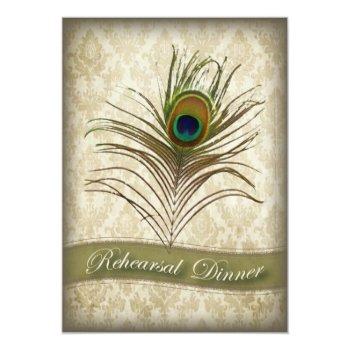 Vintage Damask Peacock Rehearsal Dinner Invite Front View