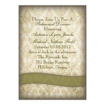 Vintage Damask Peacock Rehearsal Dinner Invite Front View