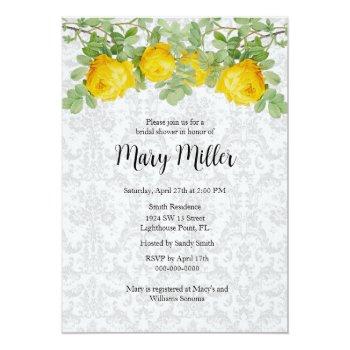Vintage Damask With Yellow Roses Bridal Shower Invitation Front View