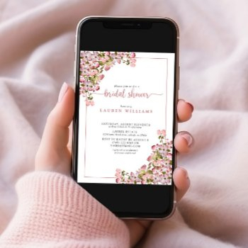 vintage dusty rose script floral bridal shower invitation
